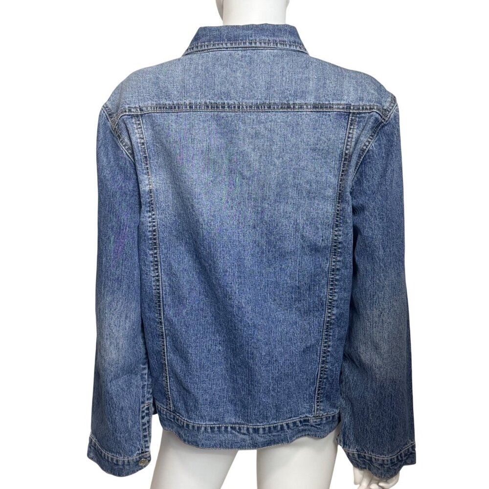Women of Faith Denim Jacket M Blue Embroidered Button Front  Long Sleeve Pockets - Picture 2 of 9